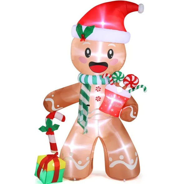 7.9 FT Lighted Christmas Inflatable Decoration, Inflatable Gingerbread Man Outdoor Decoration, Funny Blow Up Yard Decorations With Built-in LED Lights For Holiday Party Front Yard Lawn Garden Decor by SHOPEEZONE
