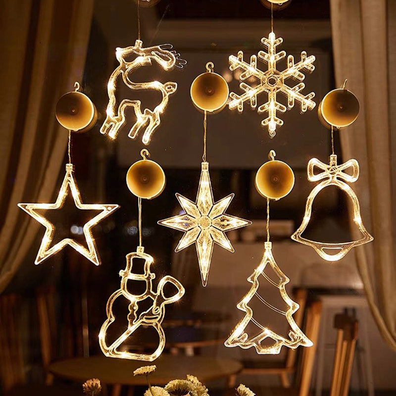 Christmas LED Suction Cup Chandelier Santa Claus Elk Snowman Lights Holiday Party Window Decor Lamps Battery Powered by SHOPEEZONE