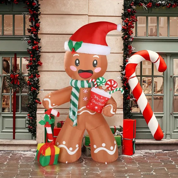 7.9 FT Lighted Christmas Inflatable Decoration, Inflatable Gingerbread Man Outdoor Decoration, Funny Blow Up Yard Decorations With Built-in LED Lights For Holiday Party Front Yard Lawn Garden Decor by SHOPEEZONE