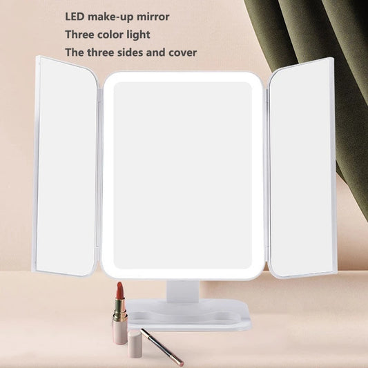 Trifold Makeup Mirror With Light 68 LED Vanity Mirrors 10X Magnifying 180Rotation by SHOPEEZONE