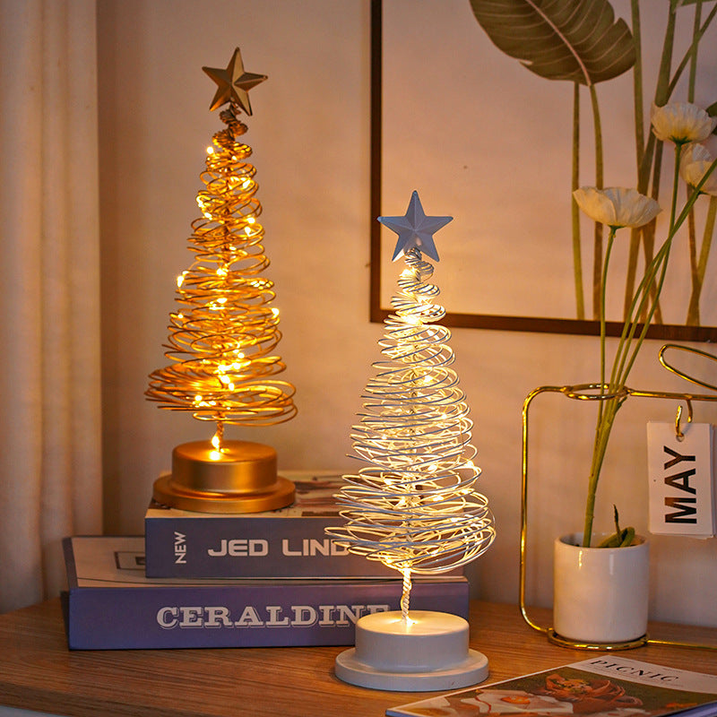 LED Christmas Tree Spiral Light Table Ornament Wrought Iron Xmas Tree Bedroom Desk Lamp Christmas Atmosphere Night Light Decor by SHOPEEZONE