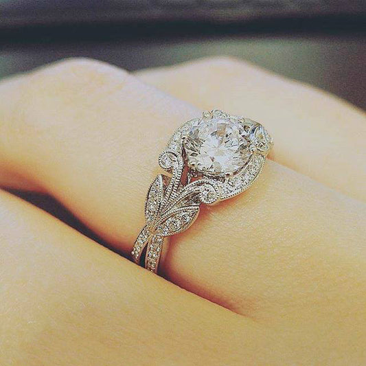 European and American Princess Rings Diamond Rings Tree Leaf Engagement Rings by SHOPEEZONE