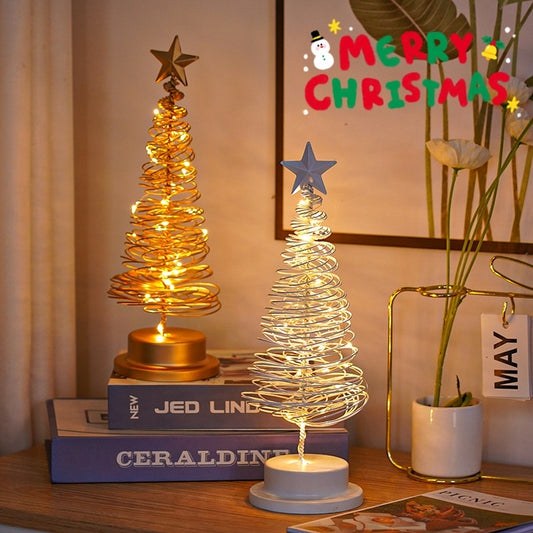 LED Christmas Tree Spiral Light Table Ornament Wrought Iron Xmas Tree Bedroom Desk Lamp Christmas Atmosphere Night Light Decor by SHOPEEZONE