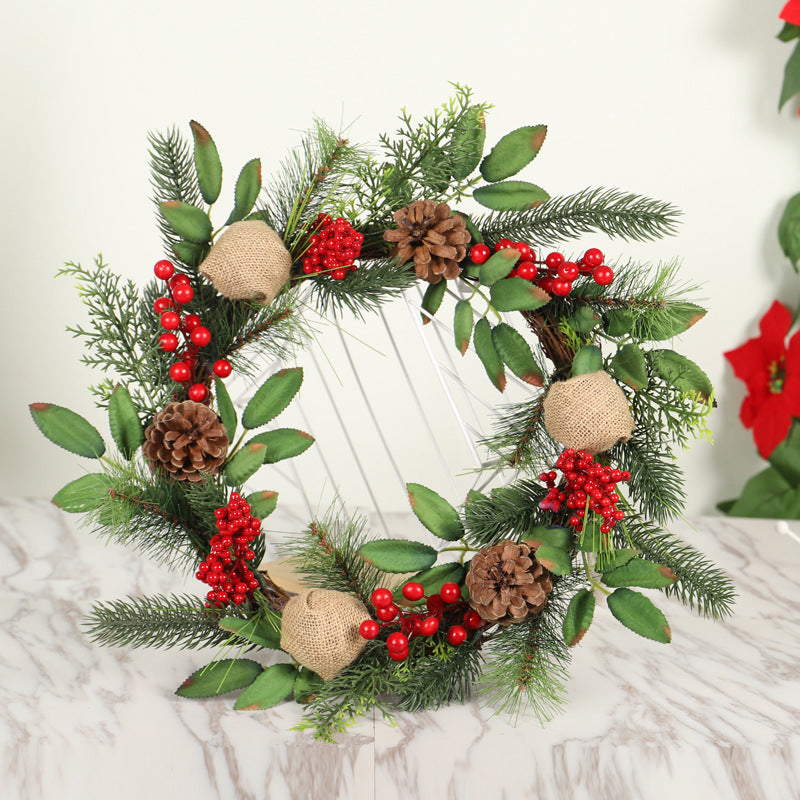 Christmas Wreath Clover Wreath Natural Pine Decorative Christmas Garland with Frost by SHOPEEZONE