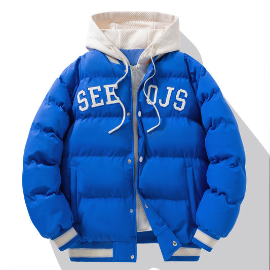 Fashion Letter Hooded Cotton Coat Winter Warm Solid Zipper Jacket For Men Teenagers Clothing by SHOPEEZONE