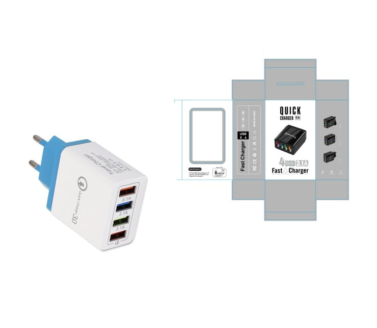 USB Charger Quick Charge 3.0 4 Phone Adapter For Tablet Portable Wall Mobile Charger Fast Charger by SHOPEEZONE