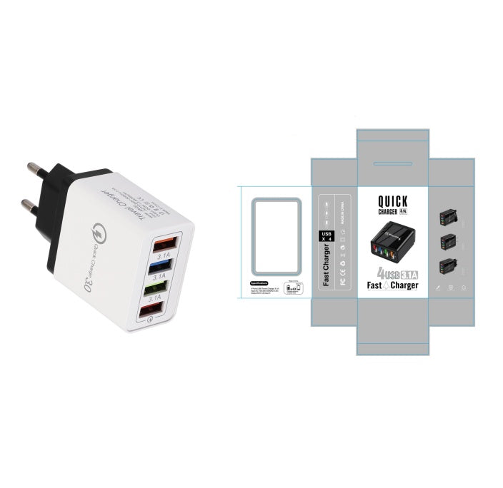USB Charger Quick Charge 3.0 4 Phone Adapter For Tablet Portable Wall Mobile Charger Fast Charger by SHOPEEZONE