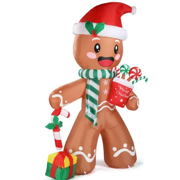 7.9 FT Lighted Christmas Inflatable Decoration, Inflatable Gingerbread Man Outdoor Decoration, Funny Blow Up Yard Decorations With Built-in LED Lights For Holiday Party Front Yard Lawn Garden Decor by SHOPEEZONE