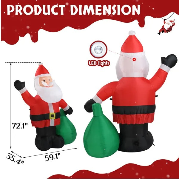 6 FT Lighted Christmas Inflatable Decoration, Inflatable Santa Claus With Large Gift Bag, Funny Blow Up Yard Decorations With Built-in LED Lights For Holiday Party Front Yard Lawn Garden Decor by SHOPEEZONE