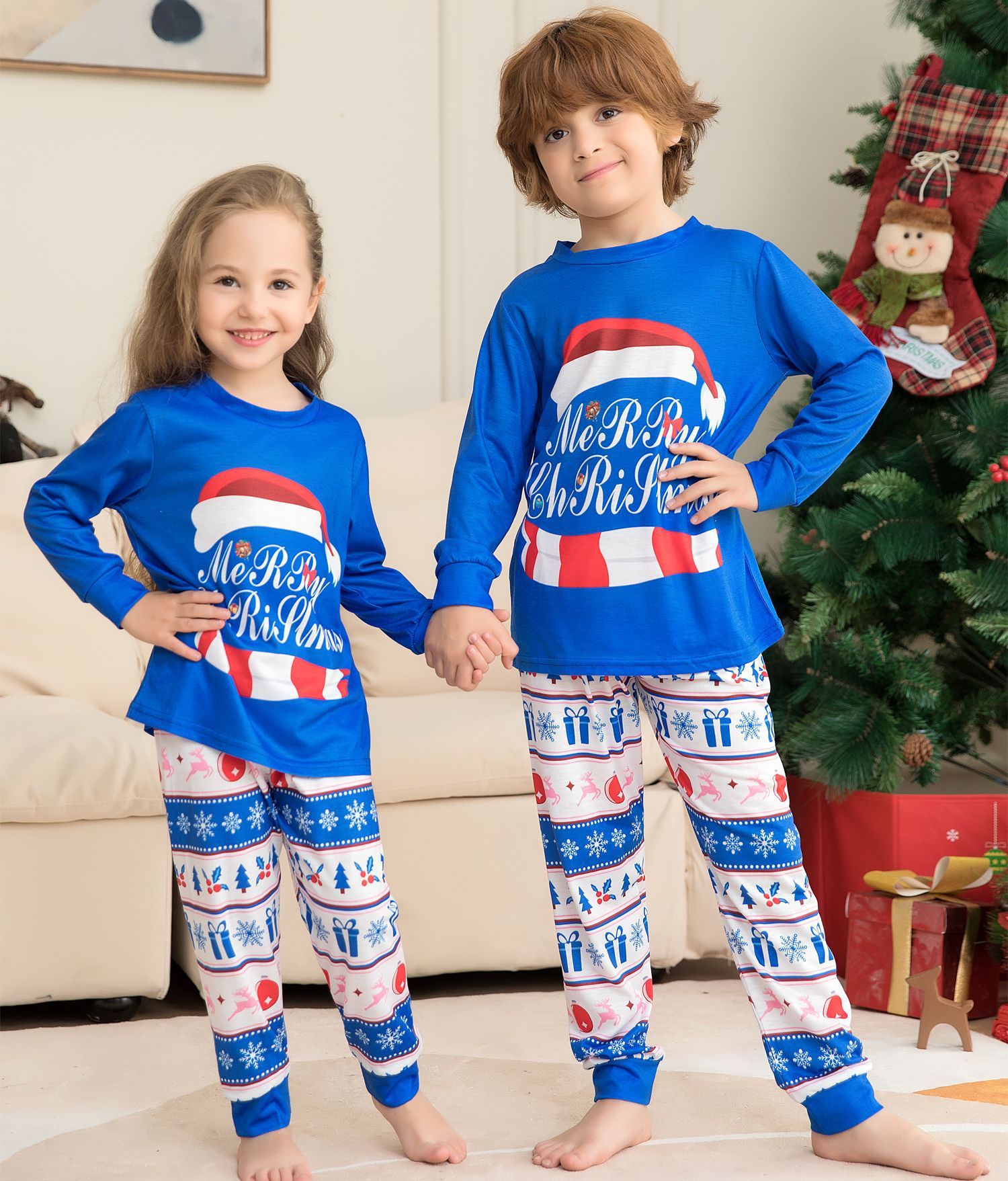 Matching Family Pajamas Sets Christmas PJ's Letter Print Top And Plaid Pants Jammies Sleepwear by SHOPEEZONE