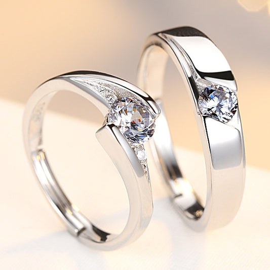 Simulation Diamond Ring Couple Rings A Pair of Live 925 Silver Men and Women Marriage Rings Lettering Rings Diamond Rings by SHOPEEZONE