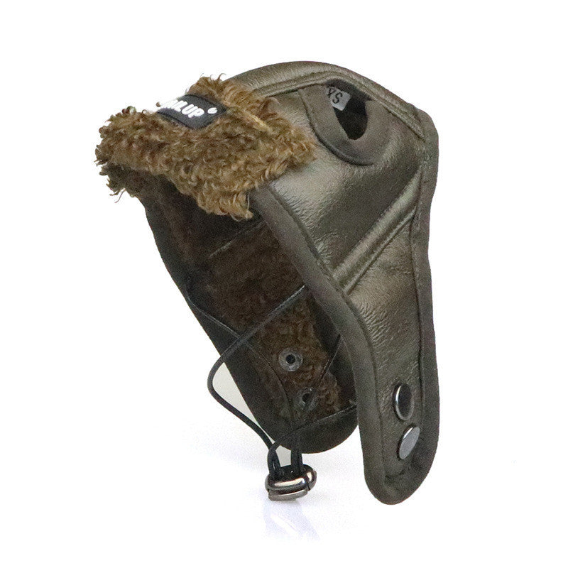 Autumn Winter PU Leather Dog Cap for Dogs in Brown and Black