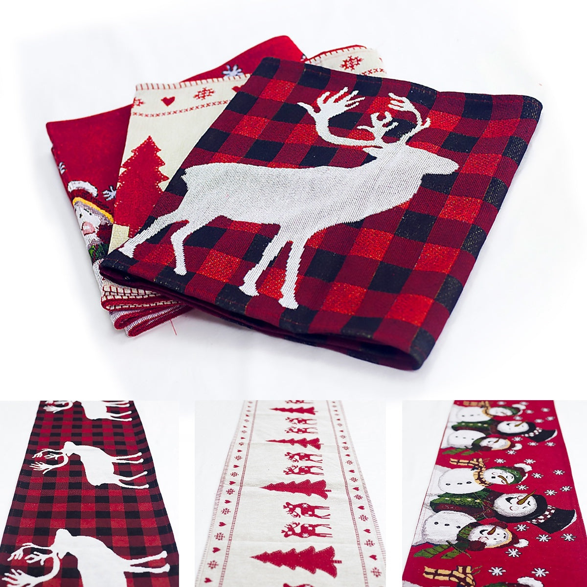 Christmas Elk Snowman Table Runner Merry Christmas Decorations by SHOPEEZONE
