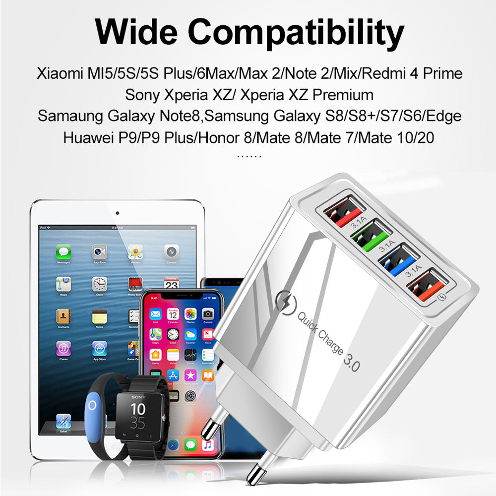 USB Charger Quick Charge 3.0 4 Phone Adapter For Tablet Portable Wall Mobile Charger Fast Charger by SHOPEEZONE