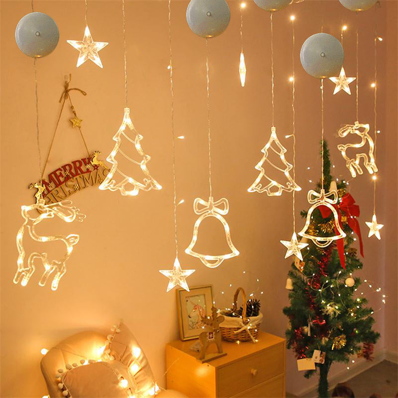 Christmas LED Suction Cup Chandelier Santa Claus Elk Snowman Lights Holiday Party Window Decor Lamps Battery Powered by SHOPEEZONE