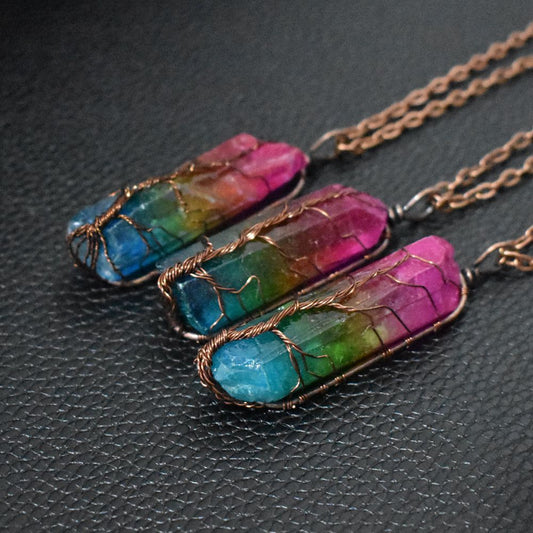Hot Selling Stone Crystal Pillar Tree Of Life Pendant Ins Fashion Necklace by SHOPEEZONE