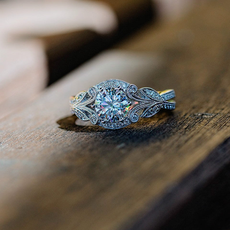 European and American Princess Rings Diamond Rings Tree Leaf Engagement Rings by SHOPEEZONE