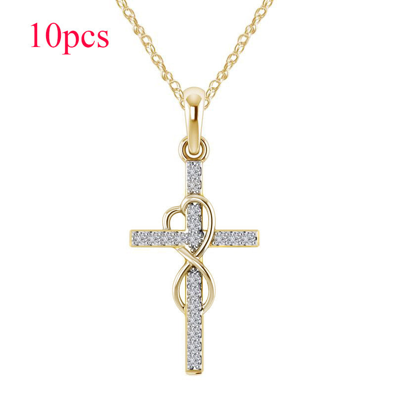 Alloy Pendant With Diamond And Eight-character Cross Necklace by SHOPEEZONE