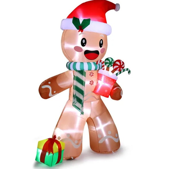7.9 FT Lighted Christmas Inflatable Decoration, Inflatable Gingerbread Man Outdoor Decoration, Funny Blow Up Yard Decorations With Built-in LED Lights For Holiday Party Front Yard Lawn Garden Decor by SHOPEEZONE