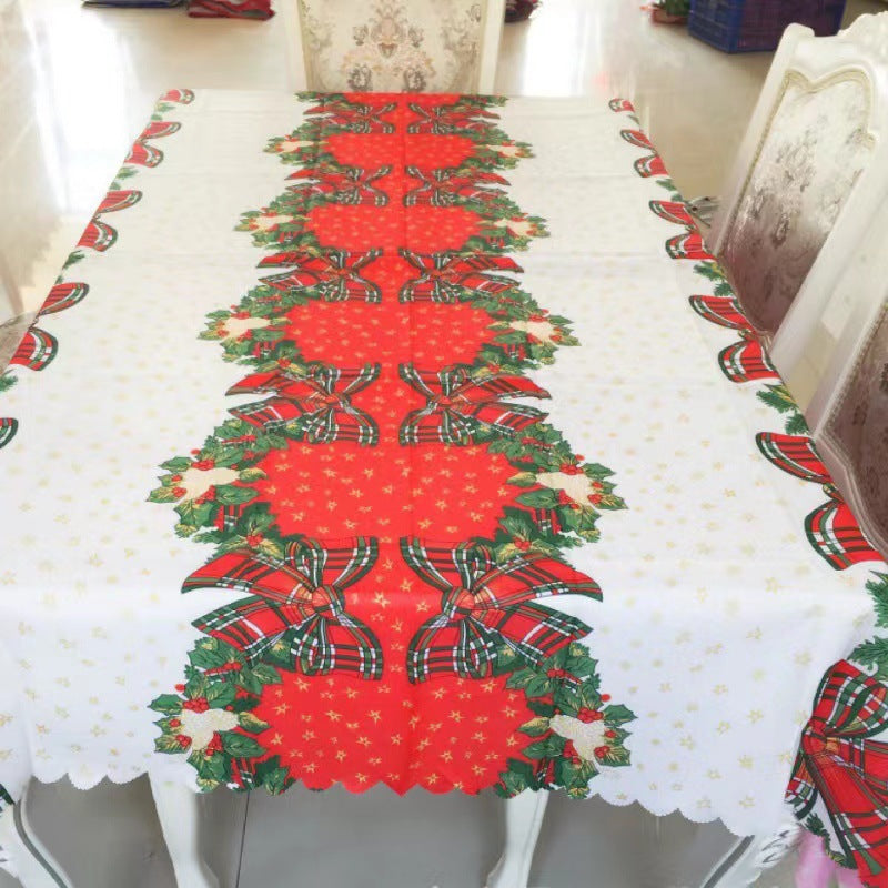 Christmas Table Decorations Christmas Printed Tablecloth Creative Holy Bow Tablecloth Christmas Table Decoration