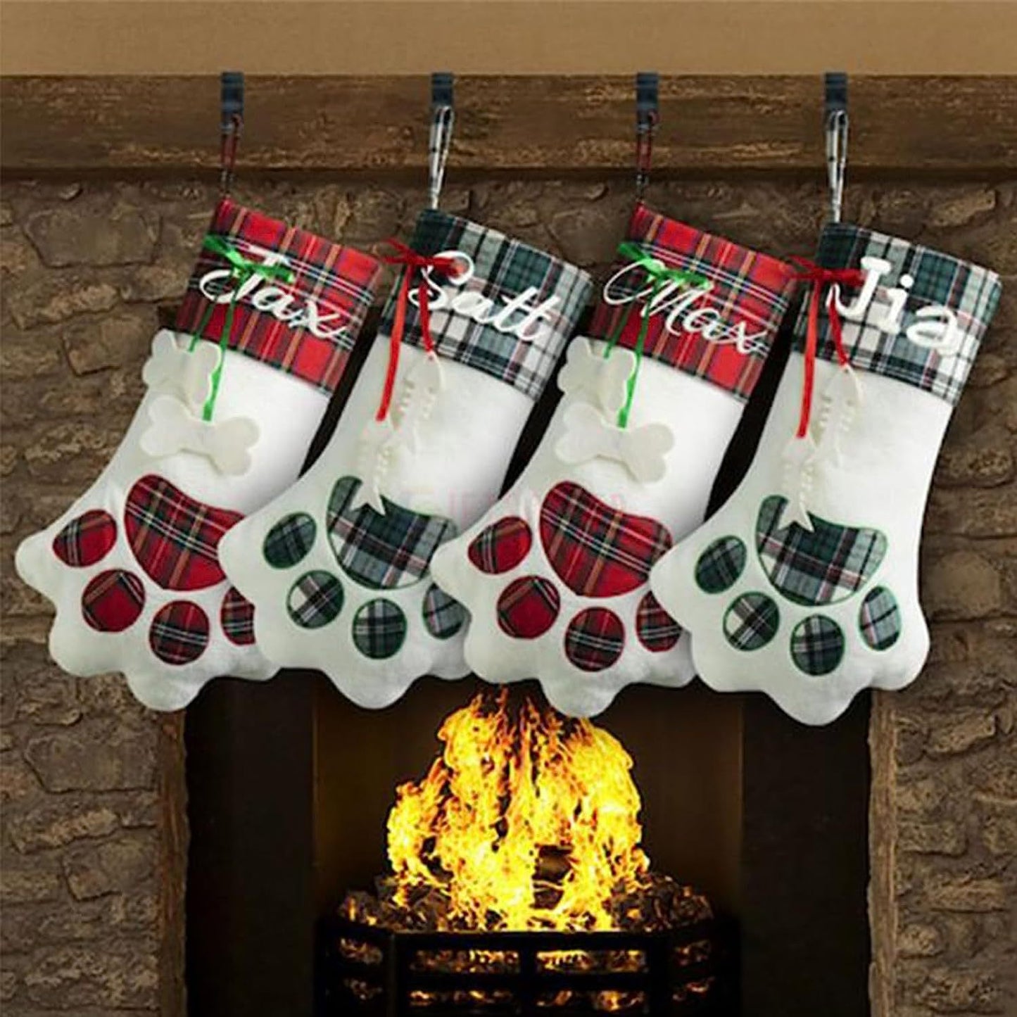 Christmas Socks Gift Bag Dog Paw Plaid Bone Socks Decorative Items