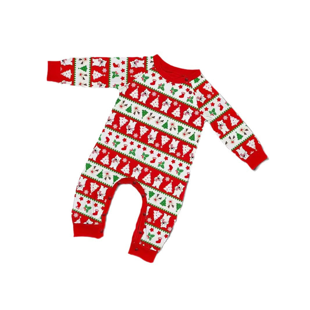 2024 European And American Cross-border New Christmas Fawn Snowflake Bear Christmas Parin-child Clothes Printed Home Clothes Pajamas