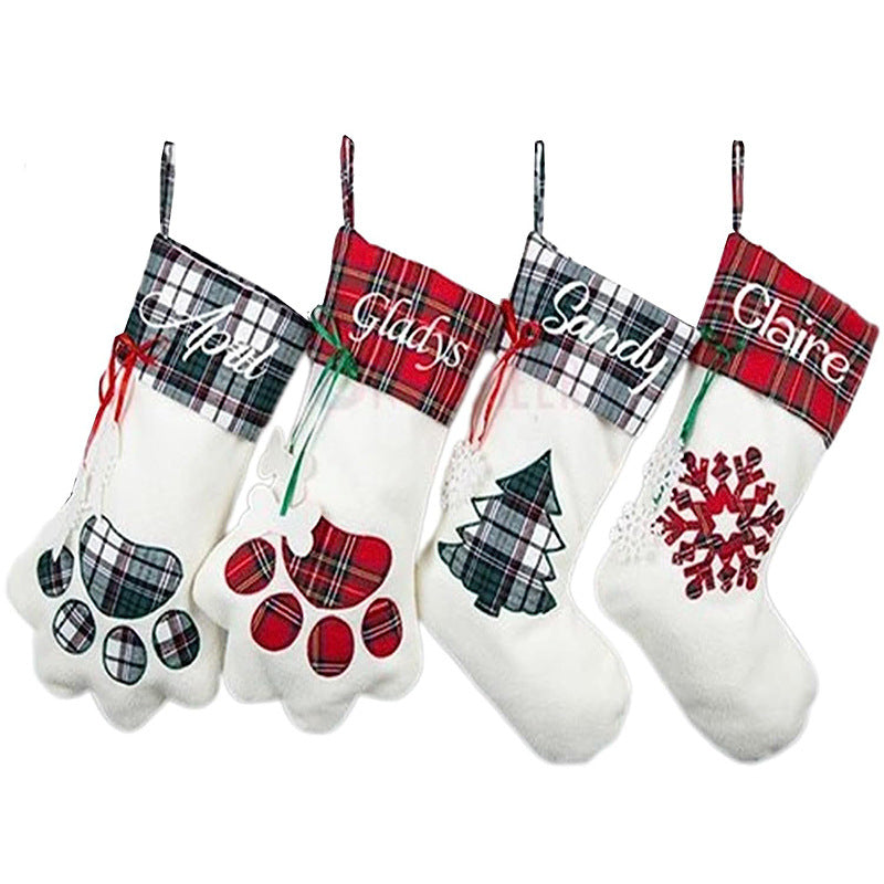 Christmas Socks Gift Bag Dog Paw Plaid Bone Socks Decorative Items