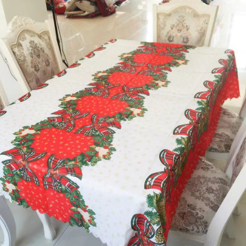 Christmas Table Decorations Christmas Printed Tablecloth Creative Holy Bow Tablecloth Christmas Table Decoration