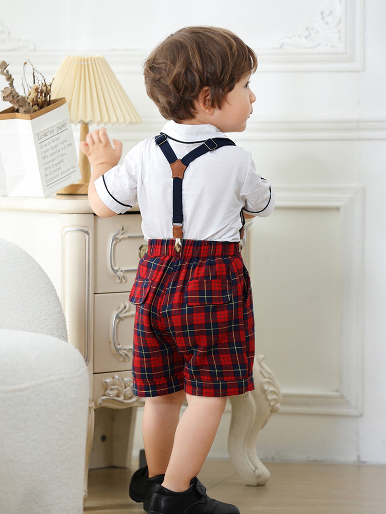 Cross-border Fashion Gentlemen's Dress For Boys And Girls Summer New Short-sleeved Plaid Shorts Suit Children's Performance Suit Brother And Sister Suit