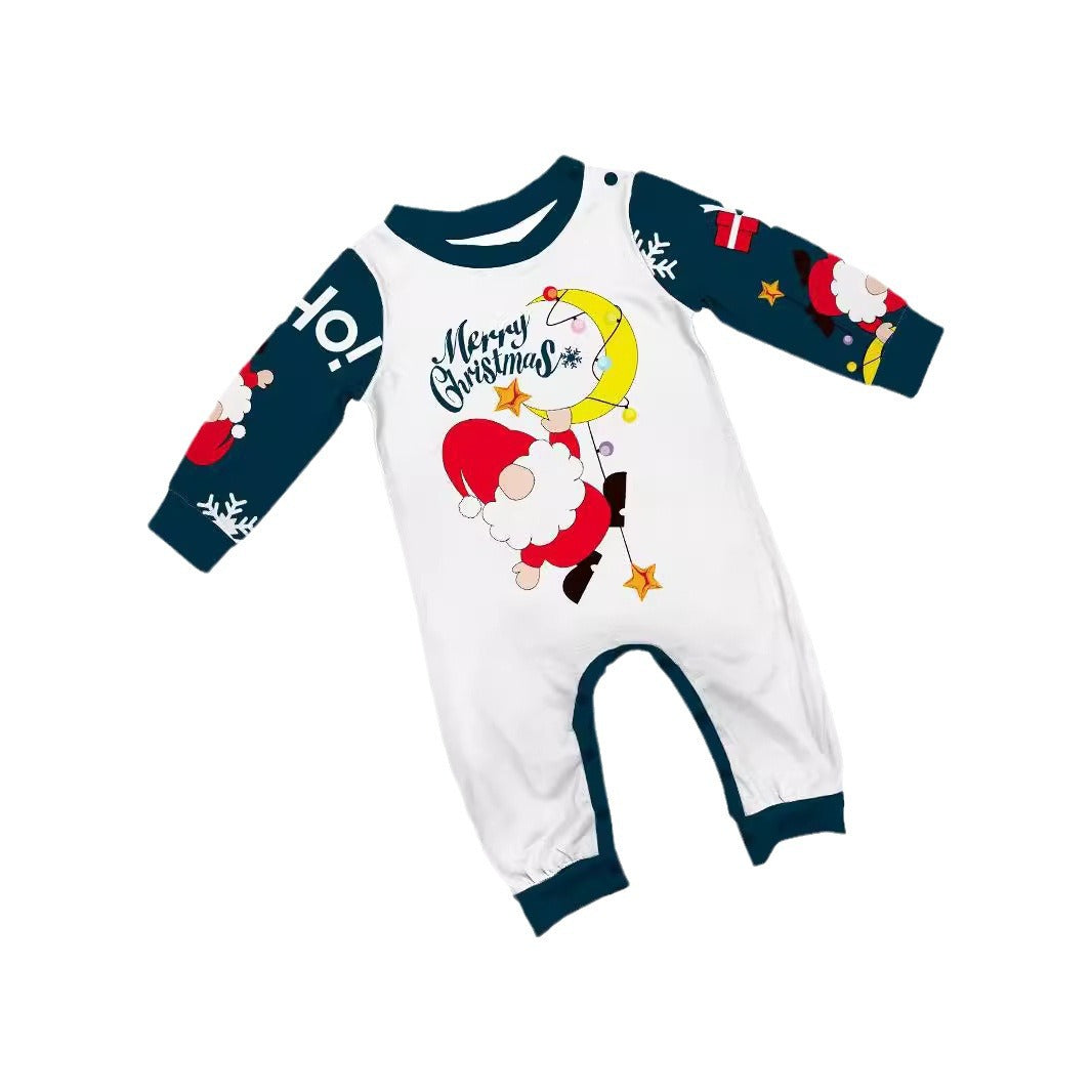 2024 Europe And The United States Cross-border New Santa Claus Letters Snowflake Christmas Parent-child Printed Home Clothes Pajamas