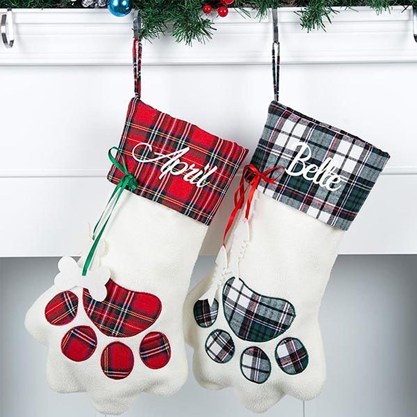 Christmas Socks Gift Bag Dog Paw Plaid Bone Socks Decorative Items