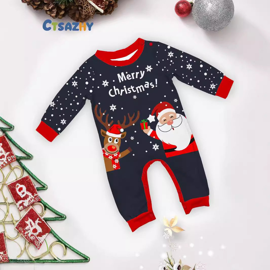 New Christmas Clothes Suit Long Clothes Trousers Cross-border Santa Claus Fawn Print Full Flower Home Clothes Pajamas