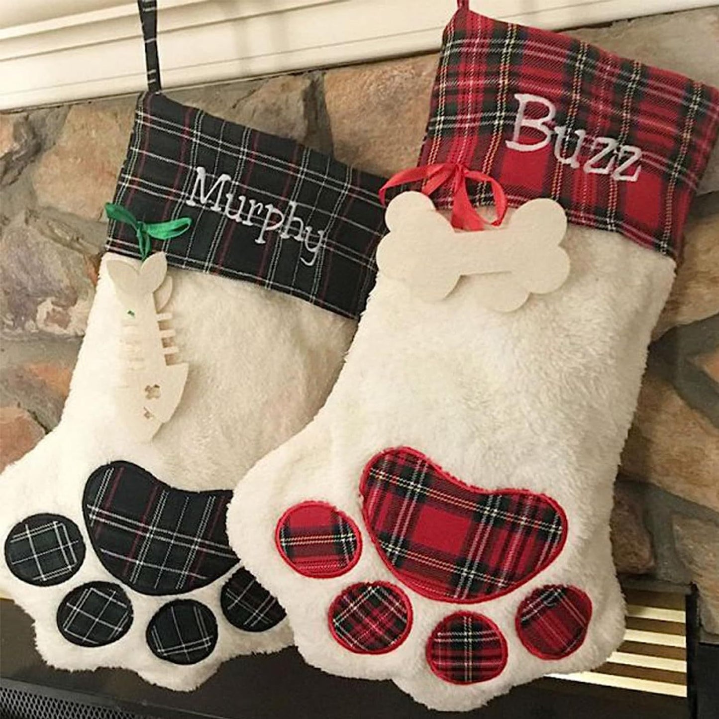 Christmas Socks Gift Bag Dog Paw Plaid Bone Socks Decorative Items