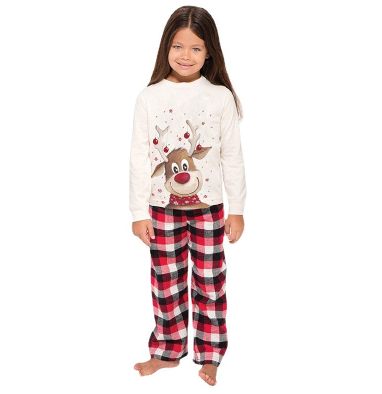 New Christmas Elk Print Parent-child Long-sleeved Pajamas Suits Home Clothes
