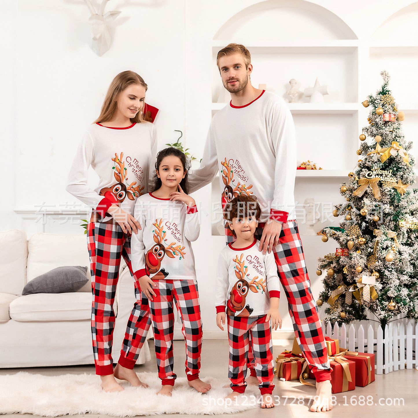 2022 New Christmas Elk Homewear Long-sleeved Suit European And American Printing Parent-child Pajamas
