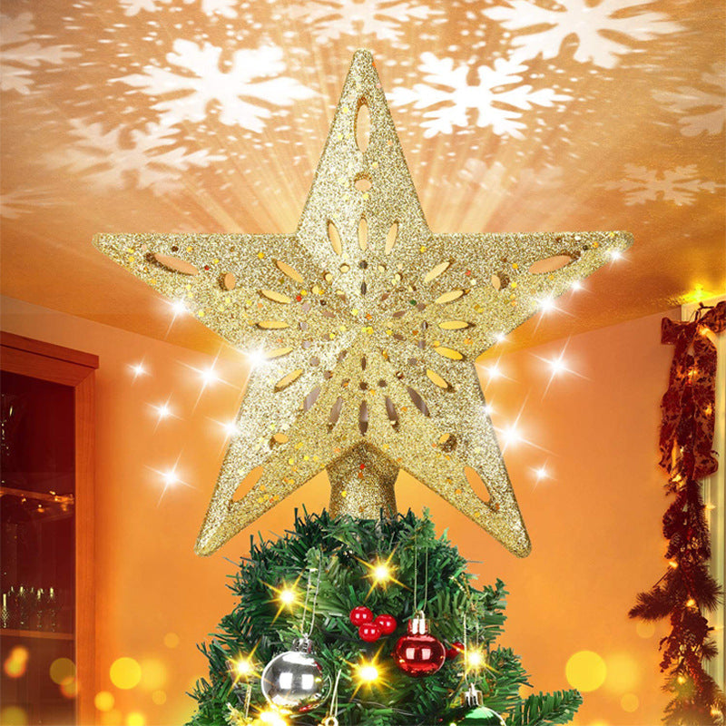 Christmas Tree Top Light Star Snowflake Shape LED Laser Projector Lights Christmas Tree Ornament