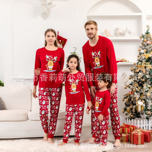 2025 New European And American Cross-border Foreign Trade Christmas Parent-child Pajamas Long-sleeved Suit Children's Parent-child Home Service Pajamas