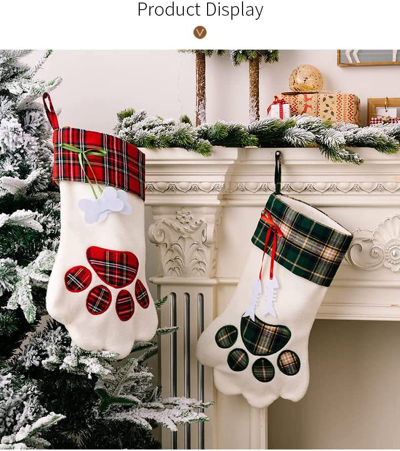 Decorations Christmas Socks Gift Bag Dog Paw Christmas Socks Plaid Bone Socks