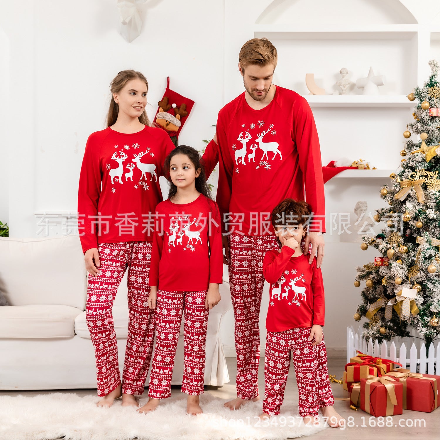 New Parent-child Christmas Pajamas Set Parent-child Home Clothes Cartoon Family Dress Red Spot Christmas Clothes