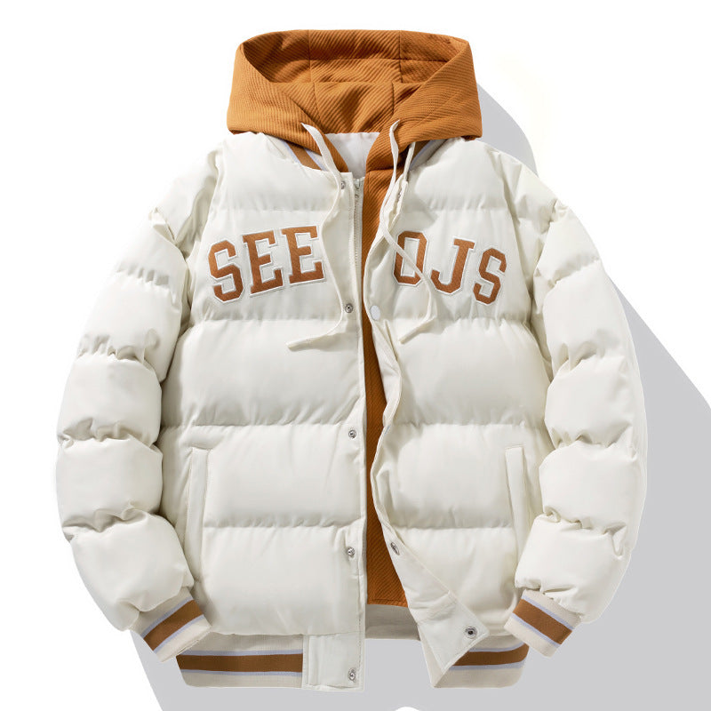 Fashion Letter Hooded Cotton Coat Winter Warm Solid Zipper Jacket For Men Teenagers Clothing by SHOPEEZONE