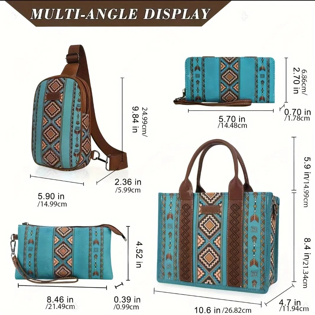 4Pcs Women's Purse Tote, Retro Work Satchel Lightweight, Boho Chic Tote Everyday Green by ShopeeZone
