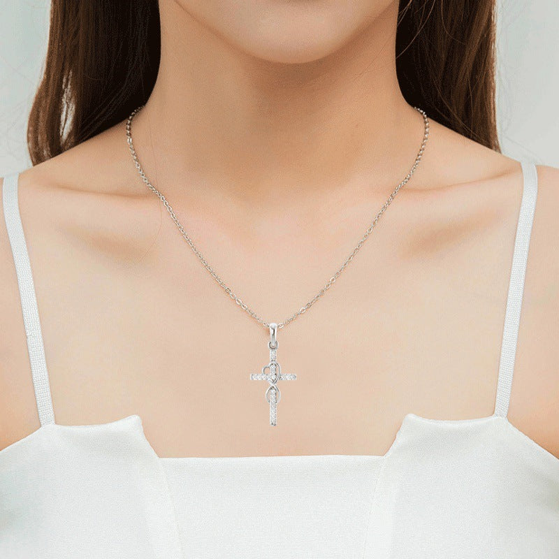 Alloy Pendant With Diamond And Eight-character Cross Necklace by SHOPEEZONE
