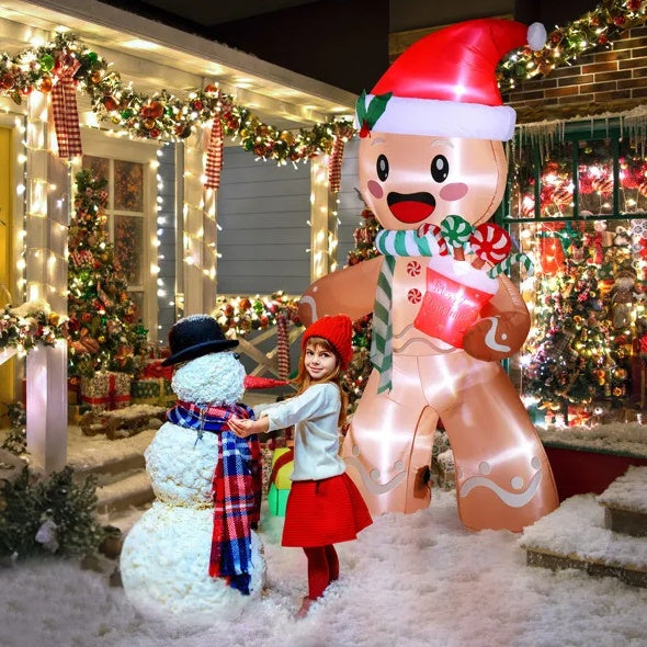 7.9 FT Lighted Christmas Inflatable Decoration, Inflatable Gingerbread Man Outdoor Decoration, Funny Blow Up Yard Decorations With Built-in LED Lights For Holiday Party Front Yard Lawn Garden Decor by SHOPEEZONE