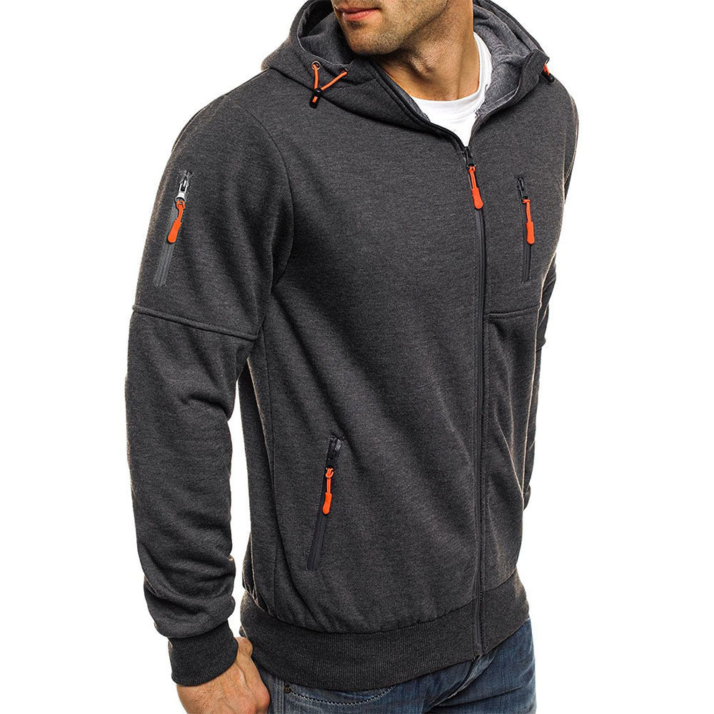 Men's Casual Zipper Hooded Sweater Solid Color Sports Fitness Jackets Cardigan by SHOPEEZONE