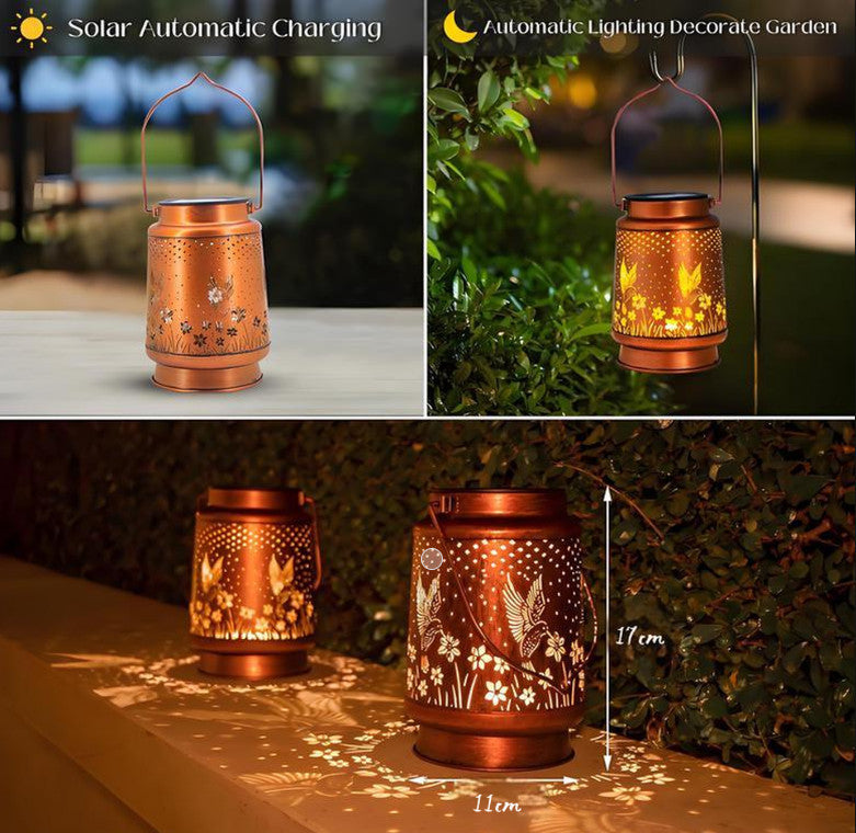Hummingbird Solar Lantern Metal Hanging Light LED Decorative Light Garden Decor by SHOPEEZONE