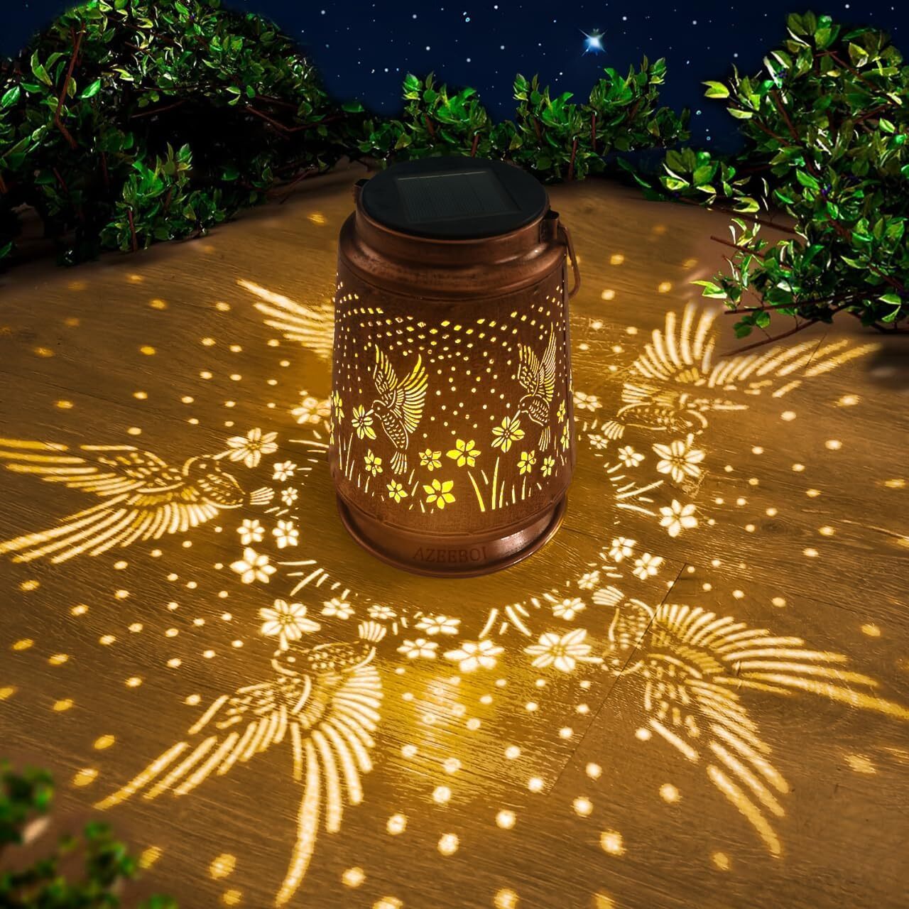 Hummingbird Solar Lantern Metal Hanging Light LED Decorative Light Garden Decor by SHOPEEZONE