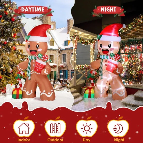 7.9 FT Lighted Christmas Inflatable Decoration, Inflatable Gingerbread Man Outdoor Decoration, Funny Blow Up Yard Decorations With Built-in LED Lights For Holiday Party Front Yard Lawn Garden Decor by SHOPEEZONE