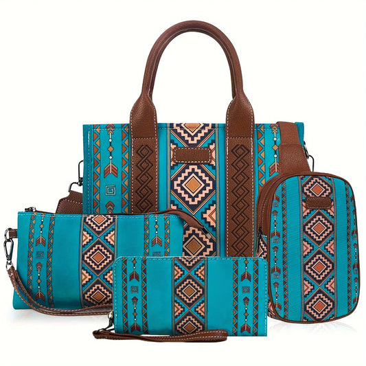 4Pcs Women's Purse Tote, Retro Work Satchel Lightweight, Boho Chic Tote Everyday Green by ShopeeZone