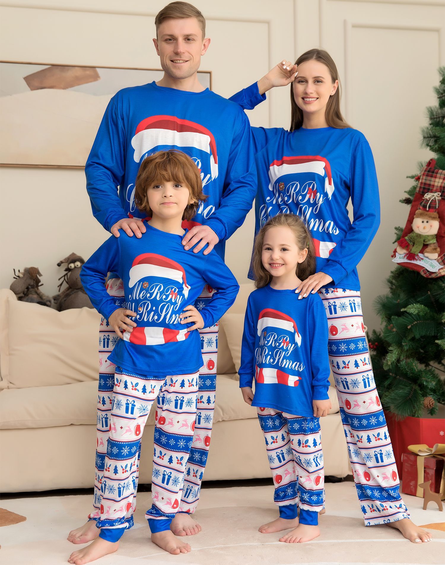 Matching Family Pajamas Sets Christmas PJ's Letter Print Top And Plaid Pants Jammies Sleepwear by SHOPEEZONE