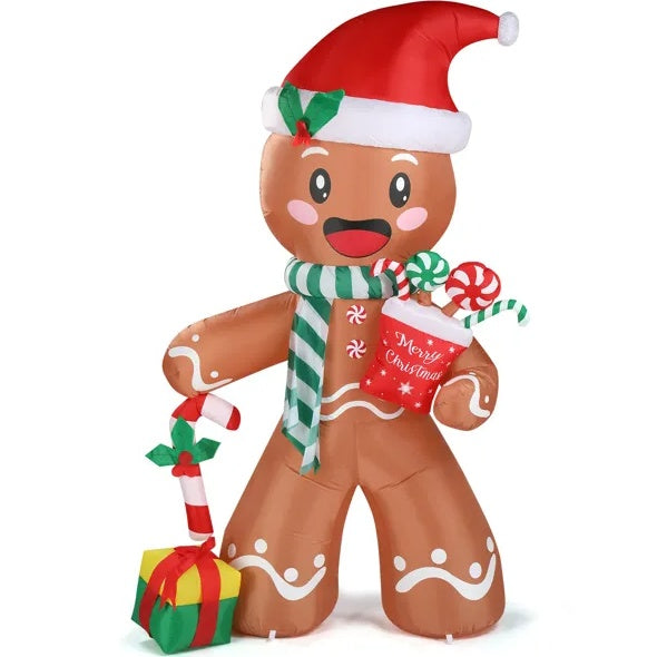 7.9 FT Lighted Christmas Inflatable Decoration, Inflatable Gingerbread Man Outdoor Decoration, Funny Blow Up Yard Decorations With Built-in LED Lights For Holiday Party Front Yard Lawn Garden Decor by SHOPEEZONE